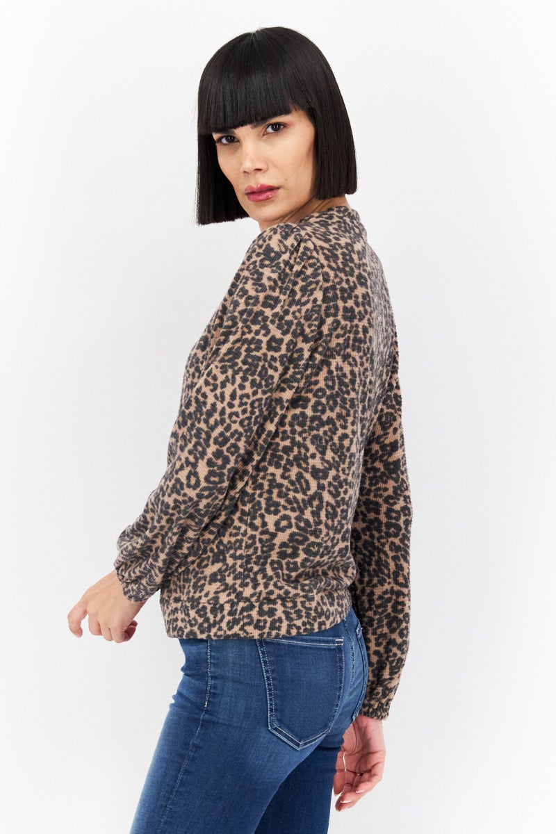 Riley & Rae Women Round Neck Animal Print Long Sleeve Top, Black - Image 2